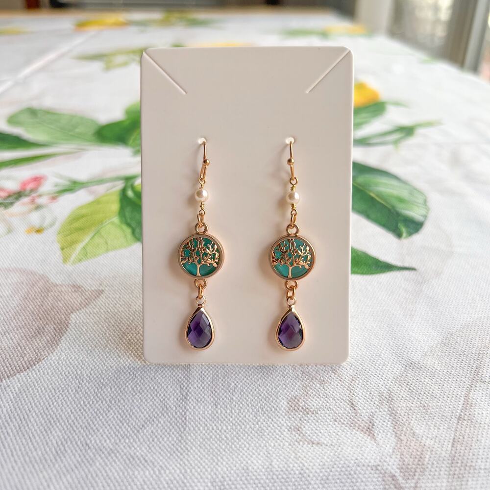 Turquoise Capri Blue Amethyst Pearl Tree of Life Nature Lover Casual Earrings